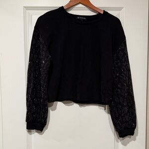 INC International Concepts Black Sequin Sleeve Sweatshirt